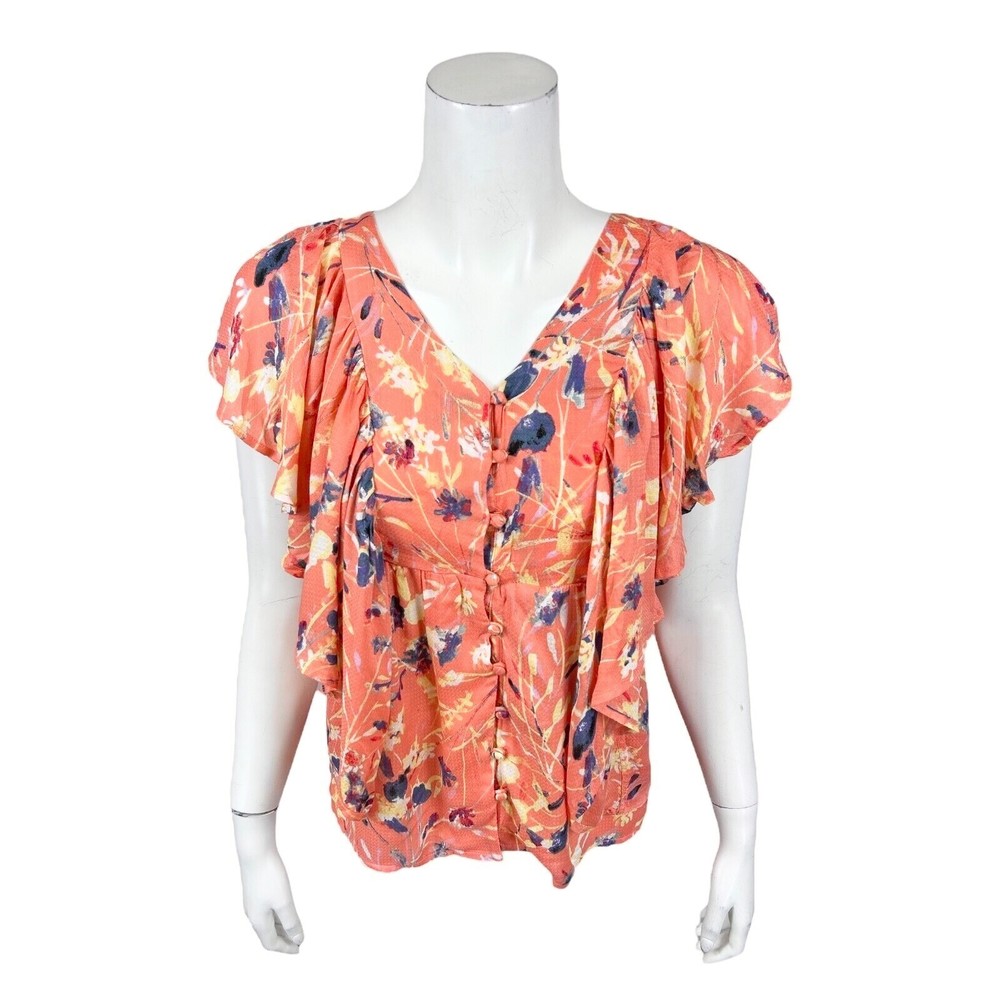 Haute Hippie Tribe Women's 'Karen' Printed Flutter-Sleeves Blouse Top XXS Size